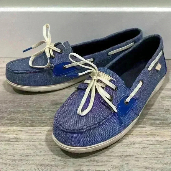 Sperry Lightweight Canvas Fabric Boat Shoes Slip On Loafers Blue White Size 9 - Picture 2 of 9
